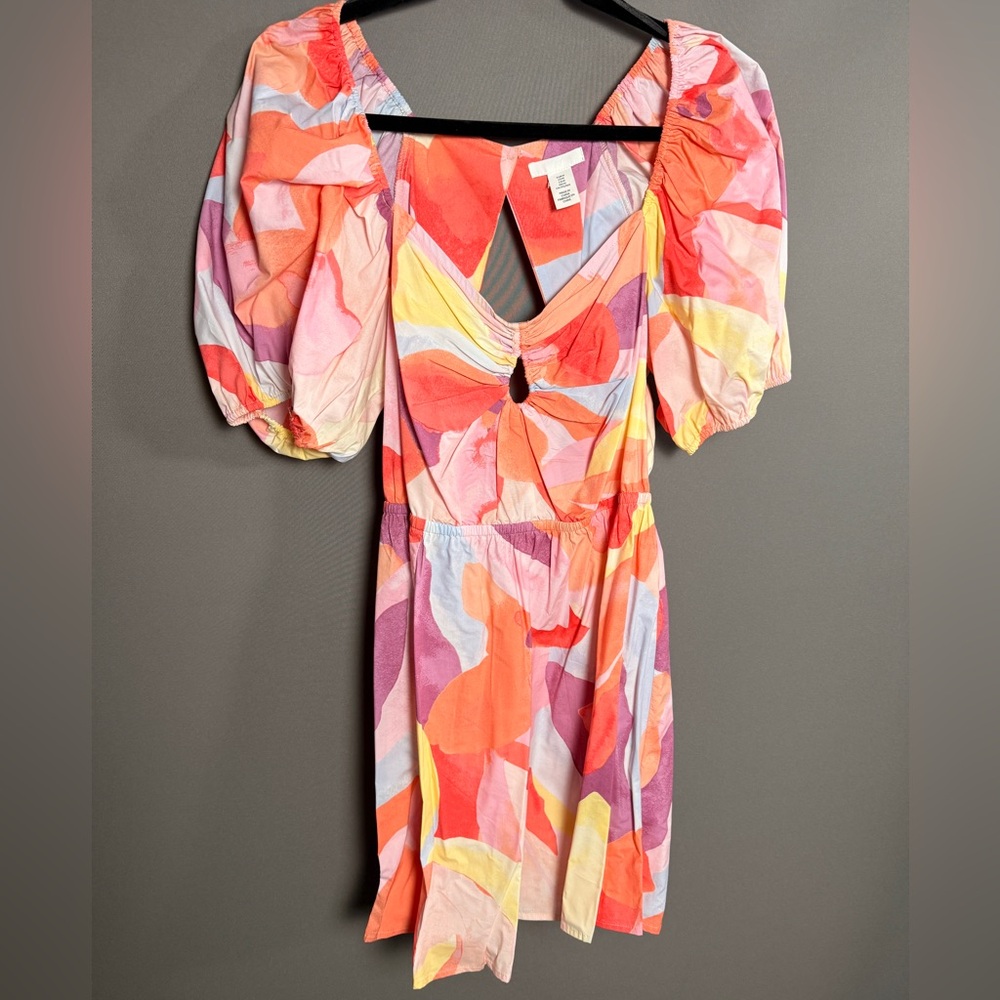H&M Pink and Orange Abstract Midi Dress